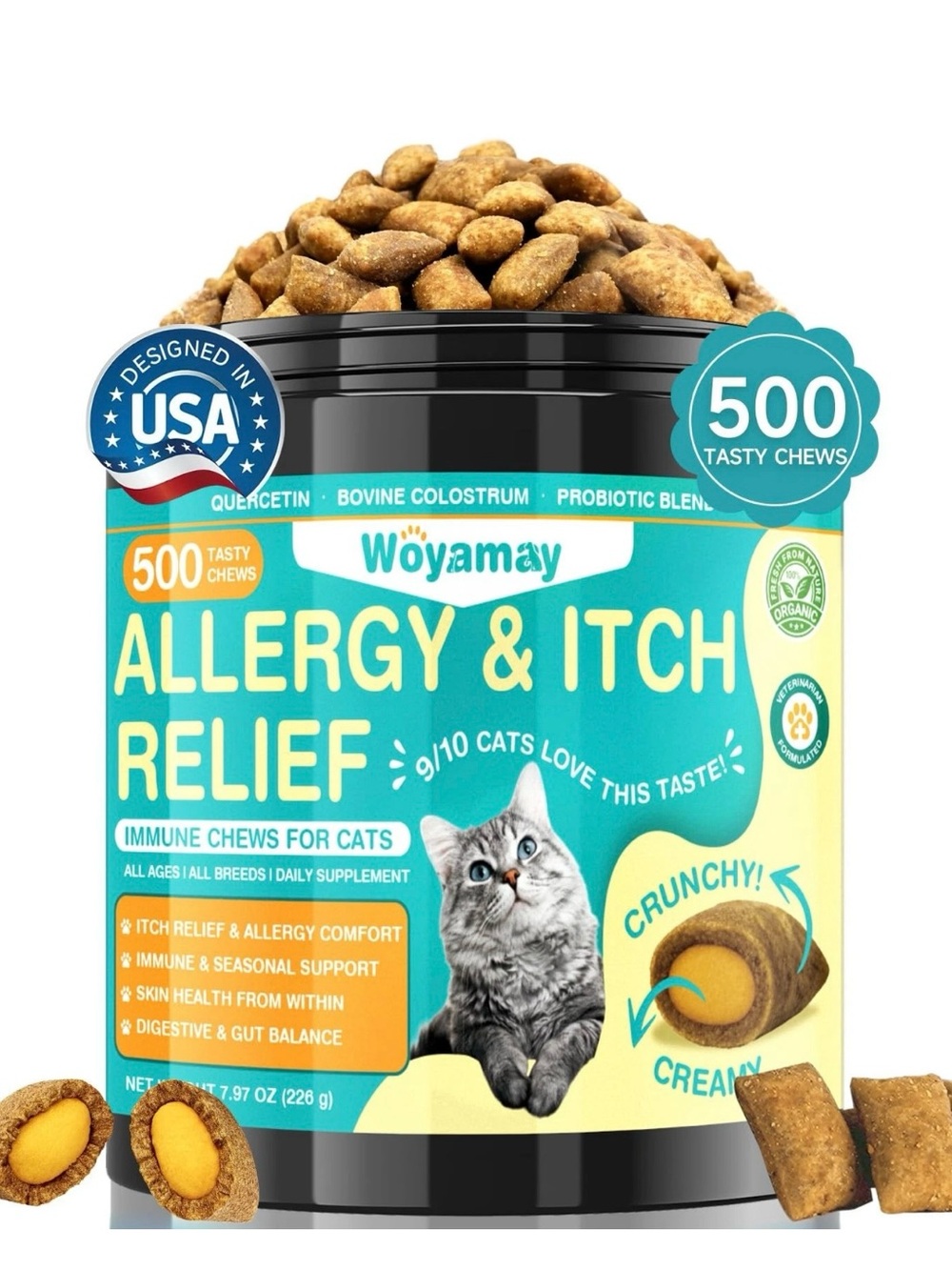 Cat Allergy Relief for Cats, 500 Crunchy & Creamy Anti-Itch and Immunity Chew...